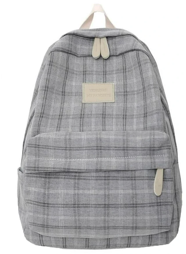 Main image of MININAI Light Academia Backpack Aesthetic Plaid Preppy Laptop Backpack Checkered Rucksack for College Travel Work (One Size,Light Grey)