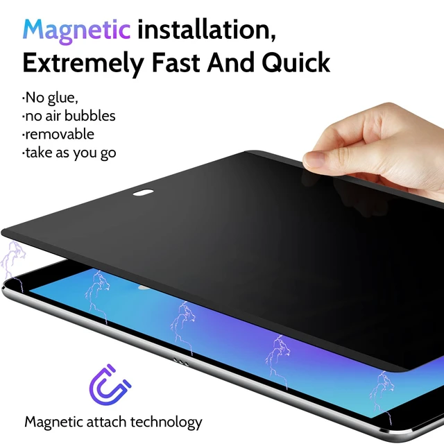 Alt view image 3 of 5 - Peslv Magnetic Privacy Screen Protector for iPad 9th 8th 7th Generation 10.2 Inch & iPad Air 3th & iPad Pro 10.5 In, Removable Anti Blue Light Glare Spy Private Filter, High Sensitive BubbleFree