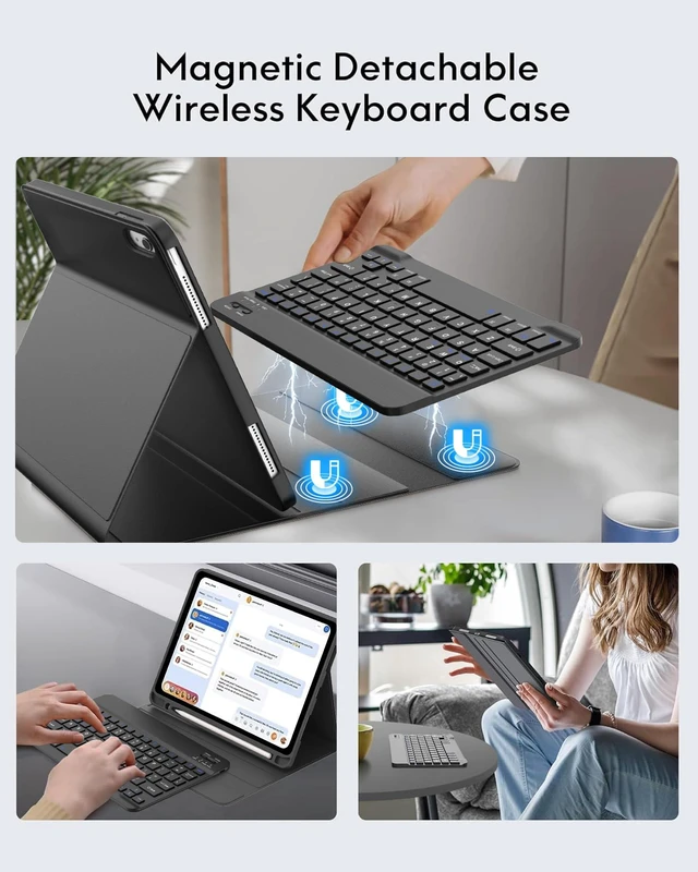 Alt view image 5 of 5 - OYOSUOGG for iPad 10th Generation Case with Keyboard (10.9" 2022) & iPad 11th (A16, 2025), Magnetic Detachable Slim Wireless Keyboard, Precise Cutouts Folio Cover Case with Pencil Holder, Space