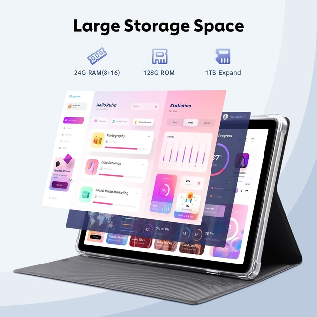 Alt view image 4 of 5 - MENTUME Android 15 Tablet, Mini Laptop with Keyboard, Cheap Laptop Small 2 in 1 Tablets Clearance 2025 2026, 10 Inch 24GB RAM+128GB ROM, Octa-Core 6000mAh 1280x800 IPS HD, 5G WiFi with Mouse (Gray)