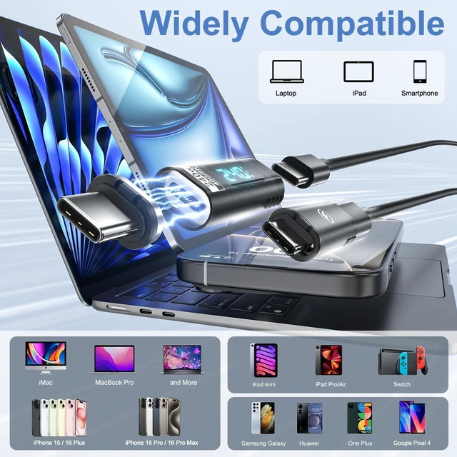 Alt view image 4 of 5 - Digital Display USB C Magnetic Adapter PD 240W 24Pins, Straight, 2 Pack