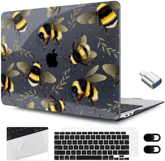 Main image of MEEgoodo for MacBook Air 13.3 inch Case 2021 2020 2019 2018 A2337 M1 A2179 A1932, Laptop Shell with Keyboard Webcam Cover & Trackpad Film & Type C Adapter for MacBook Air M1, Bumblebee & Leaves