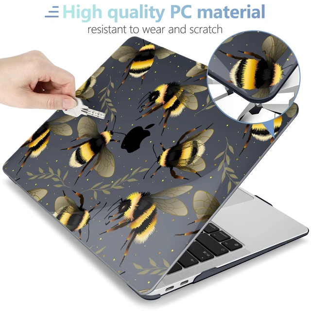 Alt view image 3 of 5 - MEEgoodo for MacBook Air 13.3 inch Case 2021 2020 2019 2018 A2337 M1 A2179 A1932, Laptop Shell with Keyboard Webcam Cover & Trackpad Film & Type C Adapter for MacBook Air M1, Bumblebee & Leaves