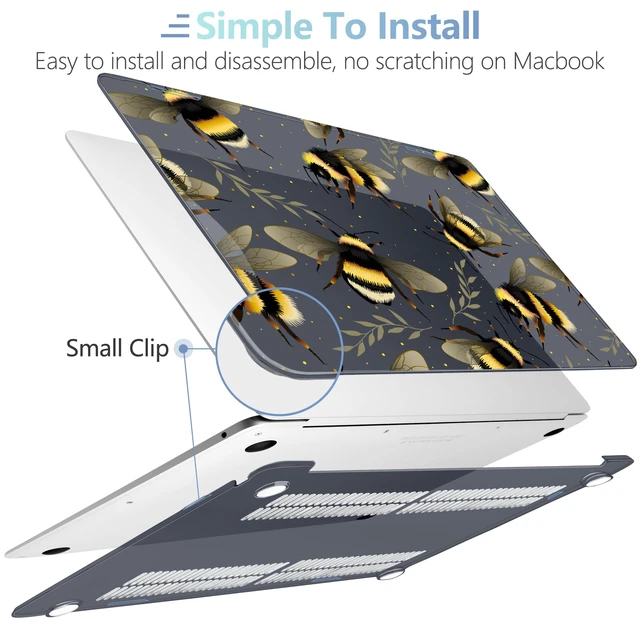 Alt view image 4 of 5 - MEEgoodo for MacBook Air 13.3 inch Case 2021 2020 2019 2018 A2337 M1 A2179 A1932, Laptop Shell with Keyboard Webcam Cover & Trackpad Film & Type C Adapter for MacBook Air M1, Bumblebee & Leaves