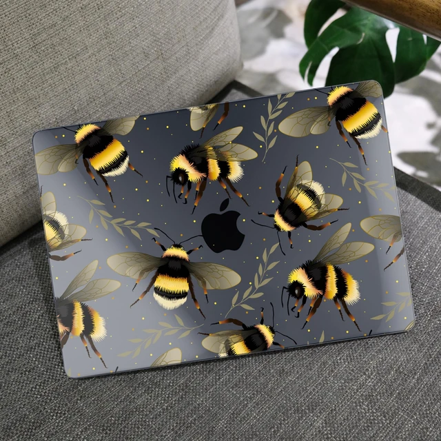 Alt view image 5 of 5 - MEEgoodo for MacBook Air 13.3 inch Case 2021 2020 2019 2018 A2337 M1 A2179 A1932, Laptop Shell with Keyboard Webcam Cover & Trackpad Film & Type C Adapter for MacBook Air M1, Bumblebee & Leaves
