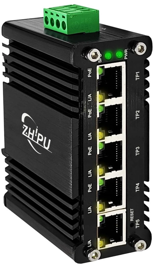 Main image of Industrial 5-Port Managed Gigabit PoE Switch, Support DC12V-48V to DC48V PoE, Rugged Metal Housing, 4PoE Ports (802.3af/at) 30W Each, 120W Total, DIN-Rail Mount, Support QoS & VLAN, for RV/CCTV.