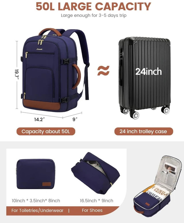 Alt view image 2 of 5 - LOVEVOOK Travel Backpack For Women Flight Approved, 50L Large Carry On Backpack, Personal Item Travel Bag for Airplanes, Business 18 Inch Laptop Backpack, Weekender Overnight Daypack, With 3 Cubes