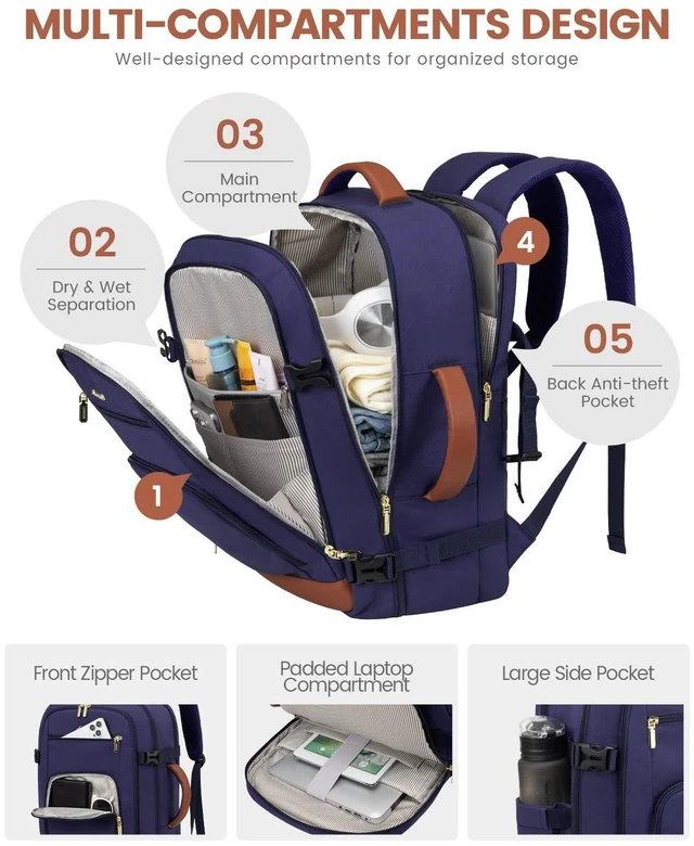 Alt view image 3 of 5 - LOVEVOOK Travel Backpack For Women Flight Approved, 50L Large Carry On Backpack, Personal Item Travel Bag for Airplanes, Business 18 Inch Laptop Backpack, Weekender Overnight Daypack, With 3 Cubes
