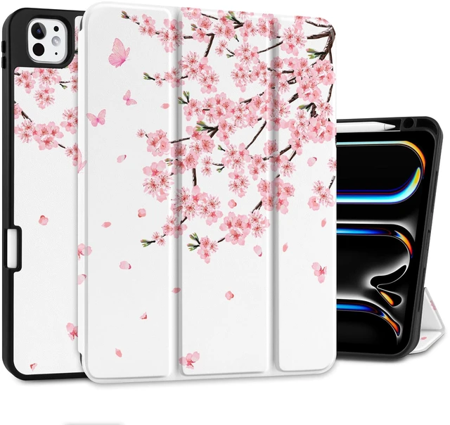 Main image of MEEgoodo Case for M5 iPad Pro 11 inch 2025/M4 iPad Pro 11 inch Case 2024, Tablet Cover with Trifold Stand & Pencil Holder & Auto Wake/Sleep & Soft TPU Back Cover, Cherry Blossoms