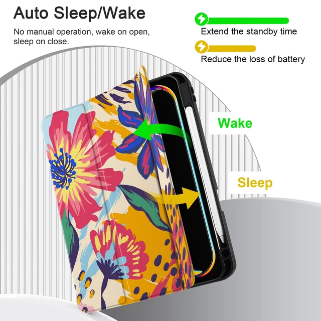 Alt view image 3 of 5 - MEEgoodo Case for M5 iPad Pro 13 inch 2025/M4 iPad Pro 13 inch Case 2024, Tablet Cover with Trifold Stand + Pencil Holder + Auto Wake/Sleep + Soft TPU Back Cover, Art Painted Flowers