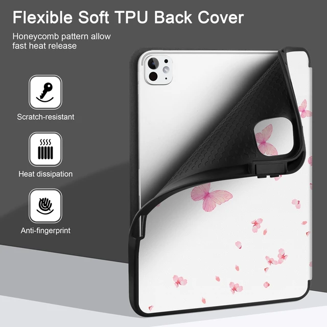 Alt view image 4 of 5 - MEEgoodo Case for M5 iPad Pro 11 inch 2025/M4 iPad Pro 11 inch Case 2024, Tablet Cover with Trifold Stand & Pencil Holder & Auto Wake/Sleep & Soft TPU Back Cover, Cherry Blossoms