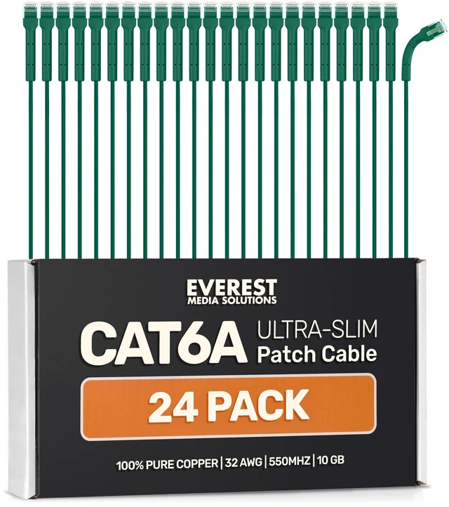 Main image of Everest Ultra Slim Cat6a Ethernet Patch Cables 10ft (24-Pack) Green
