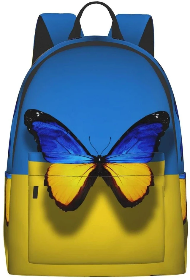 Main image of FeHuew 16 inch backpack Ukrainian Flag Butterfly Laptop Backpack Full Print School Bookbag Shoulder Bag for Travel Daypack