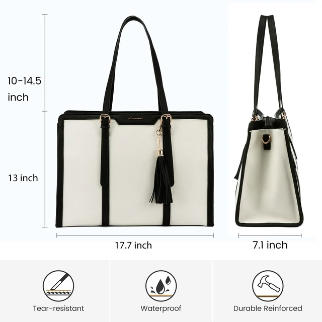 Alt view image 3 of 5 - LOVEVOOK Laptop Bag for Women - 17 inch Lightweight Canvas Laptop Tote, Large Capacity Computer Bag with Clutch Purse for Business, Work, Travel, School (Beige & Black, 17 Inch)