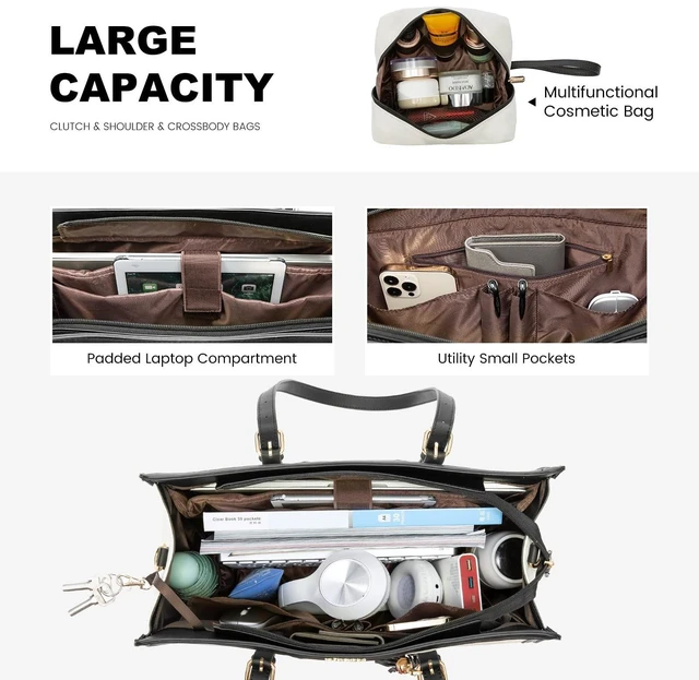 Alt view image 4 of 5 - LOVEVOOK Laptop Bag for Women - 17 inch Lightweight Canvas Laptop Tote, Large Capacity Computer Bag with Clutch Purse for Business, Work, Travel, School (Beige & Black, 17 Inch)