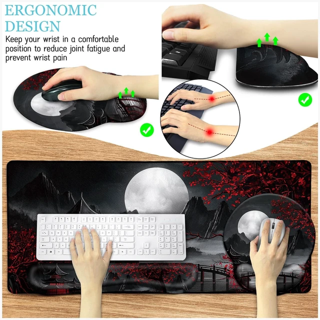Alt view image 3 of 5 - LIMKRIAN Japanese Ergonomic Mouse Pad with Wrist Rest, Large Desk Mat Set