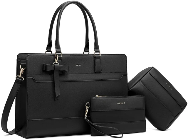 Main image of Keyli 3pc Sets Laptop Bag Work Bags for Women,15.6 Inch Laptop Tote Bag Purses Waterproof Vegan Leather Computer Briefcase Professional Business Shoulder Handbags for Teacher Office Travel Black