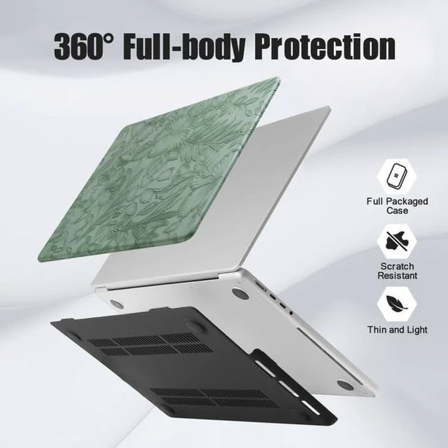 Alt view image 4 of 5 - Floral Case for MacBook Pro 16 inch M5 2026-2021 M4 M3 M2 M1 Pro Max, Green