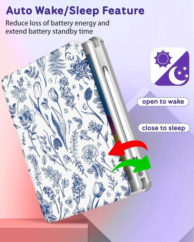 Alt view image 5 of 5 - Kidcube for iPad Air 13 Inch Case M3 2025/M2 2024, for iPad Pro 12.9 Cases (2022/2021/2020/2018) - Women Girls Cute Folio Cover with Pencil Holder Kawaii Girly Blue Floral Flower Design Rotating Stand