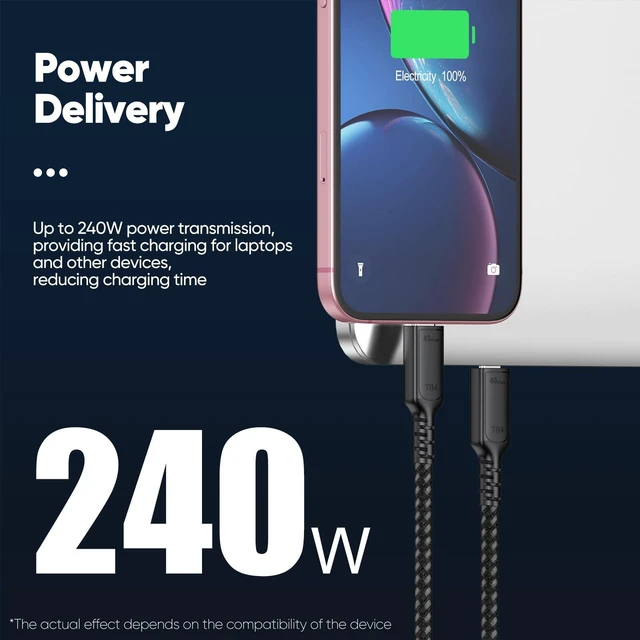 Alt view image 4 of 5 - DteeDck USB 4 Cable 10ft, USB4 40Gbps High Speed Data Transfer, 8K@60Hz/4K@120Hz Display 240W Charging for Thunderbolt 4/3 MacBook Air Pro iPad iPhone 17/16/15 Galaxy S25 SSD Dock