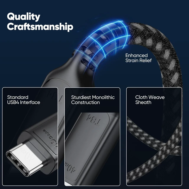 Alt view image 5 of 5 - DteeDck USB 4 Cable 10ft, USB4 40Gbps High Speed Data Transfer, 8K@60Hz/4K@120Hz Display 240W Charging for Thunderbolt 4/3 MacBook Air Pro iPad iPhone 17/16/15 Galaxy S25 SSD Dock