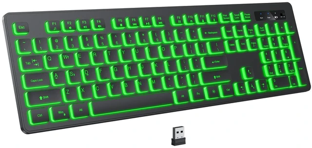 Main image of KOPJIPPOM Backlit Wireless Keyboard, 2.4G Silent Wireless Light Up Keyboard, Full Size Computer Keyboards with 7 Colored Backlits, Rechargeable Keyboards for Windows, PC, Laptop (Black,