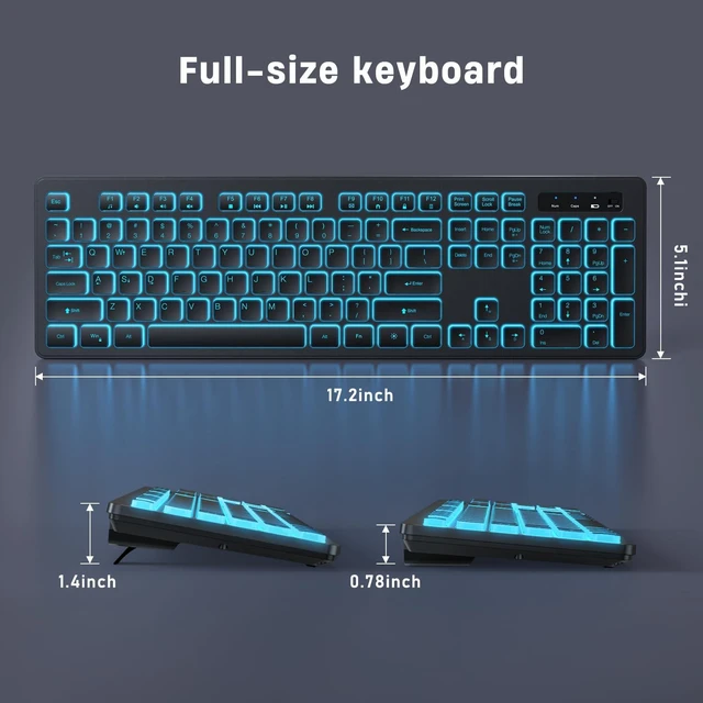 Alt view image 5 of 5 - KOPJIPPOM Backlit Wireless Keyboard, 2.4G Silent Wireless Light Up Keyboard, Full Size Computer Keyboards with 7 Colored Backlits, Rechargeable Keyboards for Windows, PC, Laptop (Black,