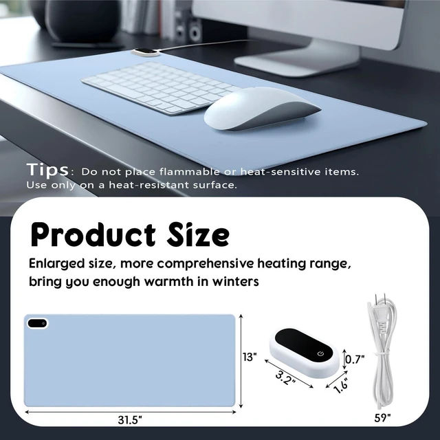 Alt view image 2 of 5 - Konohan Heated Desk Mat PU Warm Mouse Pad,Gray-Blue Color,31.5" X 13"