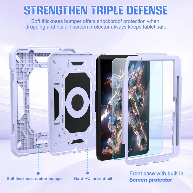 Alt view image 2 of 5 - KCJ for iPad Air 11 Inch Case M3 2025 7th Generation & M2 2024 6th Generation, with Tempered Glass Screen Protector,Rugged Protective Case with Folding Stand/Pencil Holder/Shoulder Strap