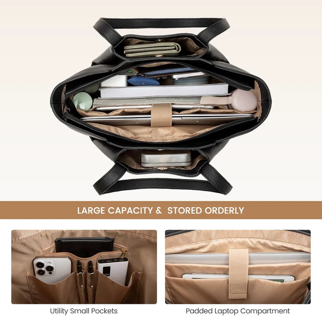 Alt view image 3 of 5 - LOVEVOOK Work Tote Bags for Women - PU Leather Laptop Tote Bag for Women with Clutch, Large Capacity Office Purse Computer Briefcase for Casual Business Travel