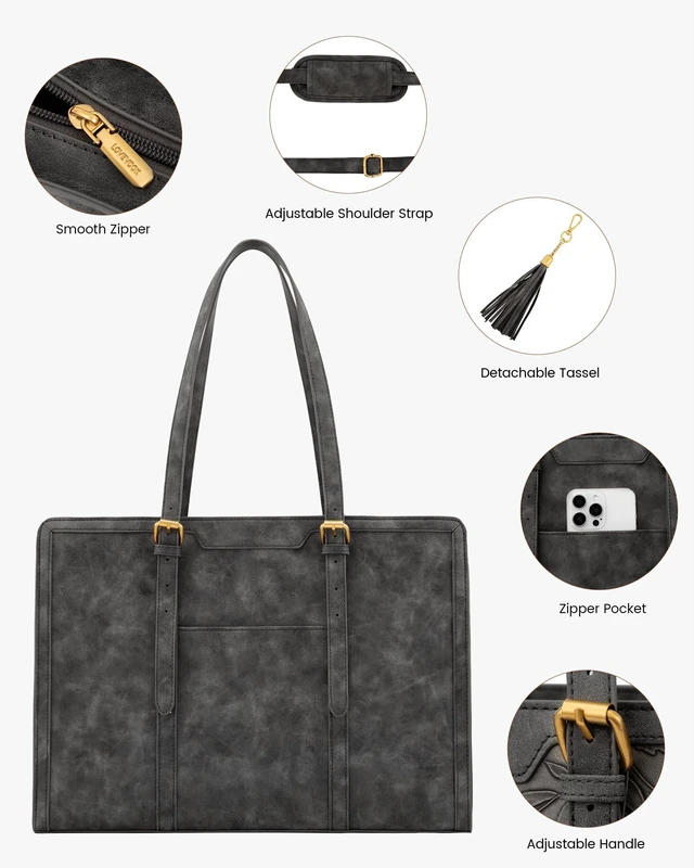 Alt view image 5 of 5 - LOVEVOOK Laptop Bag for Women Vintage Leather Work Tote 15.6 inch Large Capacity Computer bag with Clutch Purse for Office, Travel, School, Casual