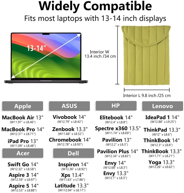 Alt view image 5 of 5 - Linpr Puffy Laptop Sleeve 13-14 Inch Streak-Green, Protective Carrying Case for Men and Women, Cute Case Bag Compatible with 13 and 14 Inch Laptops, for MacBook Air M2, Asus/Dell Xps in Cover