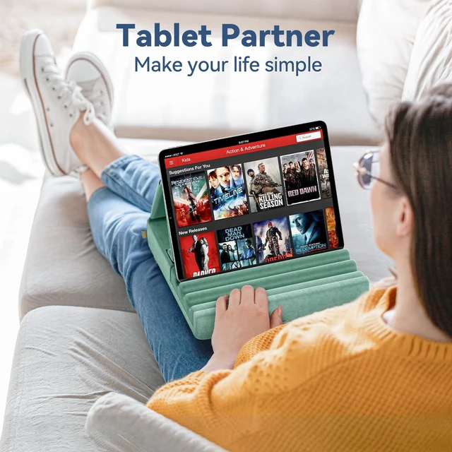 Alt view image 3 of 5 - KDD Tablet Pillow Holder, Foldable iPad Stand for Lap, Bed and Desk -Tablet Soft Pad Dock with Pocket & Stylus Mount Compatible with iPad Pro 12.9, 10.5, 9.7 Air Mini 6 5 4 3, E-Reader