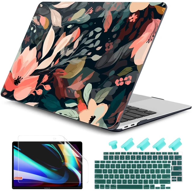 Main image of DONGKE Compatible with MacBook Air 13 inch Case 2021 2020 2019 2018 Release A2337 M1 A2179 A1932 with Retina Display & Touch ID, Plastic Hard Shell & Keyboard Cover - Painted Florals