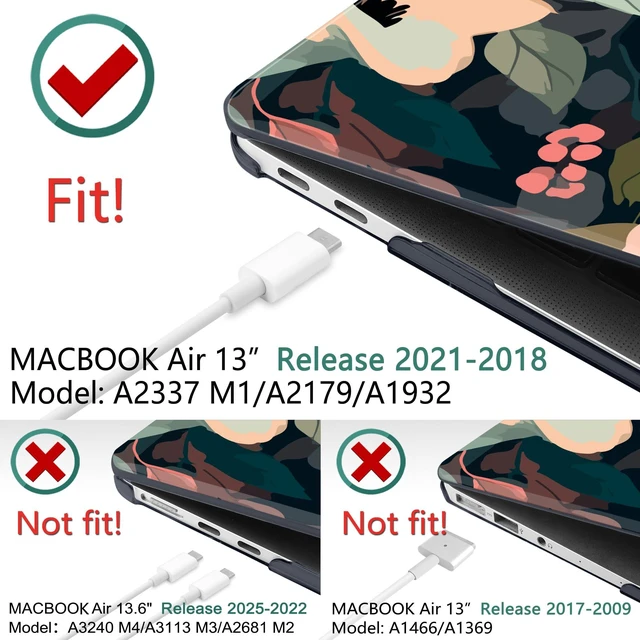 Alt view image 3 of 5 - DONGKE Compatible with MacBook Air 13 inch Case 2021 2020 2019 2018 Release A2337 M1 A2179 A1932 with Retina Display & Touch ID, Plastic Hard Shell & Keyboard Cover - Painted Florals