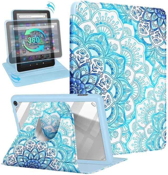 Main image of Kidcube for Kindle Fire 7 Tablet Case 12th Generation 2022 Release for Women Girls Cute Folio Cover Girly Pretty Unique Design Rotating Stand with Auto Wake/Sleep for Kindle Fire 7 Cases 7"