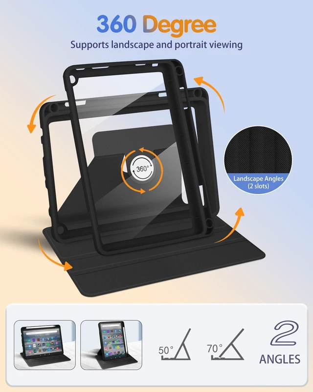Alt view image 3 of 5 - Kidcube for Kindle Fire HD 8/8 Plus Tablet Case - 10th/12th Generation (2020/2022) 8" Women Girl Folio Cover with Pencil Holder Cute Cartoon Cat Kawaii Rotating Stand Cases for Fire HD 8/8 Plus