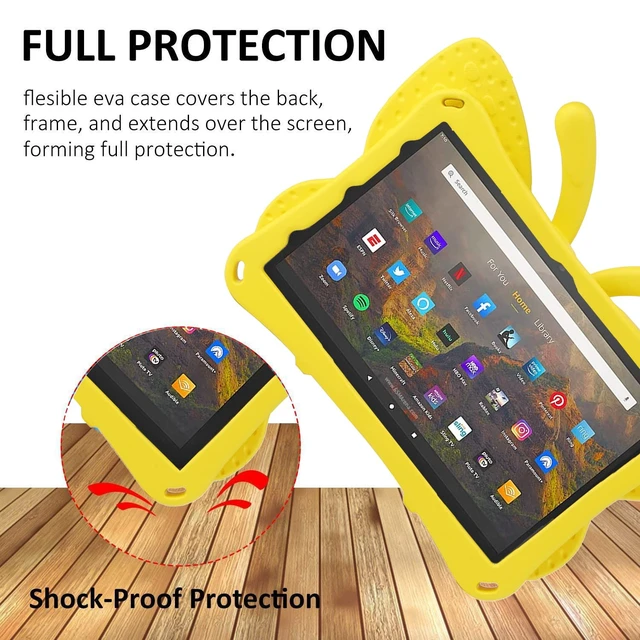 Alt view image 3 of 5 - Kindle Fire HD 8 Kid Tablet 10th Gen 2020 2022 Pretty Butterfly Case for Kids Girl EVA Foam Full Cover Fire HD 8 Plus Kid Pro Tablet Cover with Stand Pencil Holder Rugged Case for Fire HD8 (Yellow)