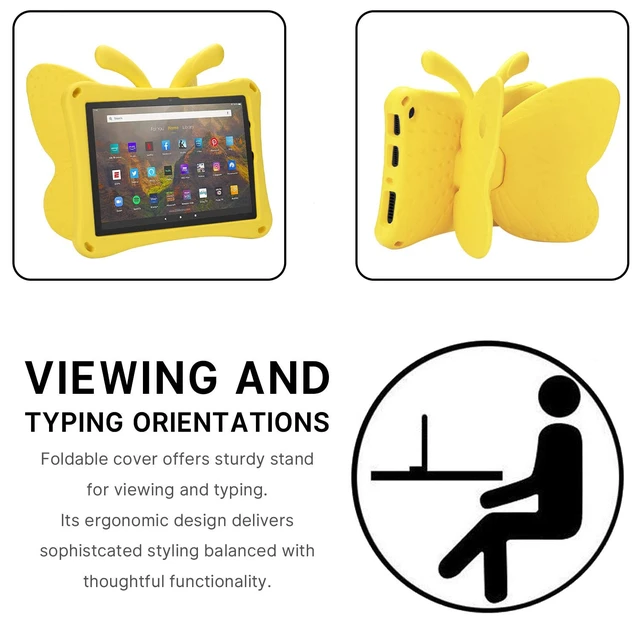 Alt view image 4 of 5 - Kindle Fire HD 8 Kid Tablet 10th Gen 2020 2022 Pretty Butterfly Case for Kids Girl EVA Foam Full Cover Fire HD 8 Plus Kid Pro Tablet Cover with Stand Pencil Holder Rugged Case for Fire HD8 (Yellow)