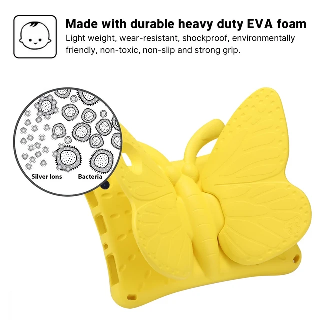 Alt view image 5 of 5 - Kindle Fire HD 8 Kid Tablet 10th Gen 2020 2022 Pretty Butterfly Case for Kids Girl EVA Foam Full Cover Fire HD 8 Plus Kid Pro Tablet Cover with Stand Pencil Holder Rugged Case for Fire HD8 (Yellow)
