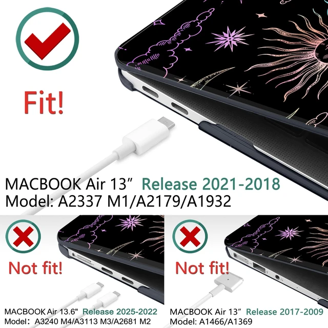 Alt view image 3 of 5 - DONGKE Compatible with MacBook Air 13 inch Case 2021 2020 2019 2018 Release A2337 M1 A2179 A1932 with Retina Display & Touch ID, Plastic Hard Shell & Keyboard Cover - Sun & Moon