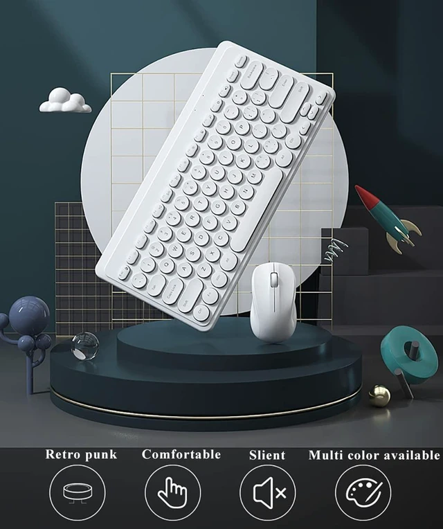 Alt view image 2 of 5 - Compact Keyboard MouseCombo,JieruiDeng 79-Key Retro Mini Cute Computer Keyboard 2.4G USB Wireless and Silent Mice Set for Laptop Desktop PC iPad (White)