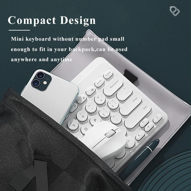 Alt view image 3 of 5 - Compact Keyboard MouseCombo,JieruiDeng 79-Key Retro Mini Cute Computer Keyboard 2.4G USB Wireless and Silent Mice Set for Laptop Desktop PC iPad (White)
