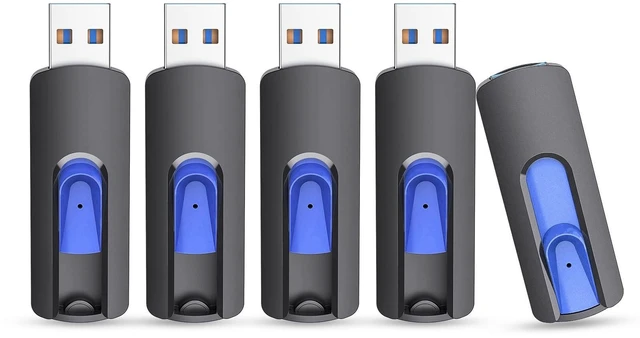 Main image of JUANWE 64GB Flash Drives 5 Pack, USB 3.0 Flash Drive Retractable Slide Thumb Drive, Thumb Drives 5 Pack Jump Drives Multipack Bulk USB Drive Data Storage for Computers, Blue