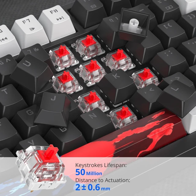 Alt view image 3 of 5 - iRoboosta 75% Mechanical Gaming Keyboard - Hot Swappable RGB Backlit Custom Keyboard with Knob, Gasket Mount USB Wired, 82 Keys (White, Black, Linear, Red Switch)