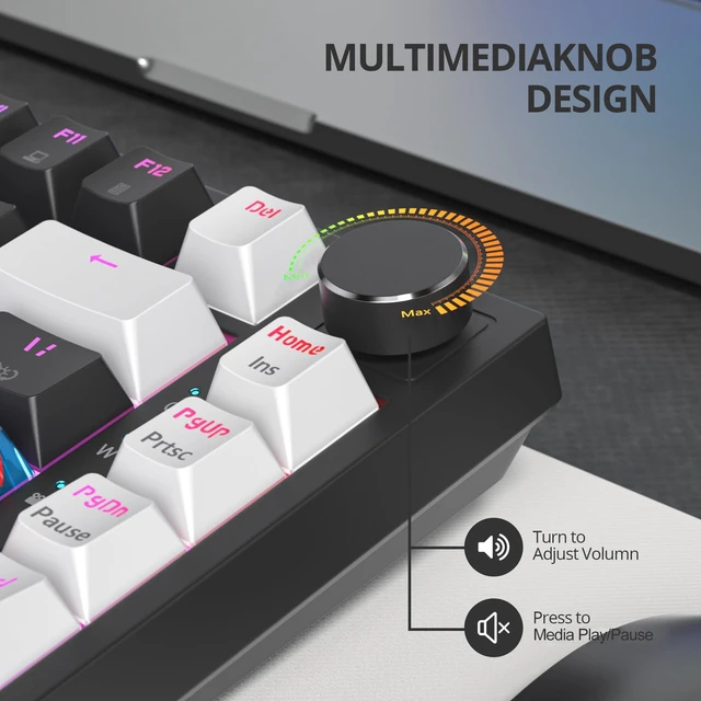 Alt view image 4 of 5 - iRoboosta 75% Mechanical Gaming Keyboard - Hot Swappable RGB Backlit Custom Keyboard with Knob, Gasket Mount USB Wired, 82 Keys (White, Black, Linear, Red Switch)