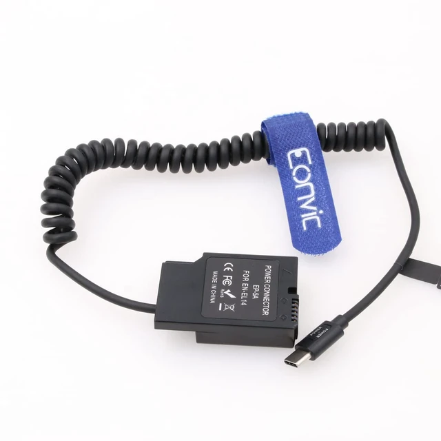 Alt view image 2 of 3 - Eonvic EP-5A to USB Type C Power Cable EN-EL14 EP-5A Dummy Battery Connector Kit Replacement Power Supply Cable for D3100 D3300 D3400 D5200