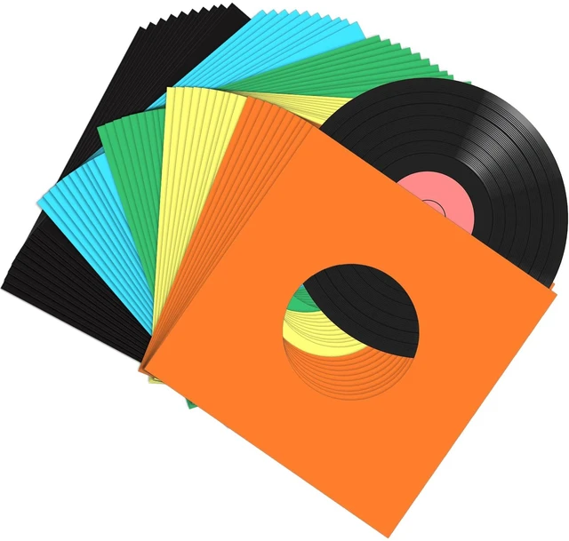 Main image of Eaasty 100 Pieces Paper Vinyl 45 RPM Record Sleeves 7 Inch Record Protection Paper Covers for Singles Square Sleeves Outer Album Covers Vinyl Jacket Covers with Holes for Storage(Colorful)