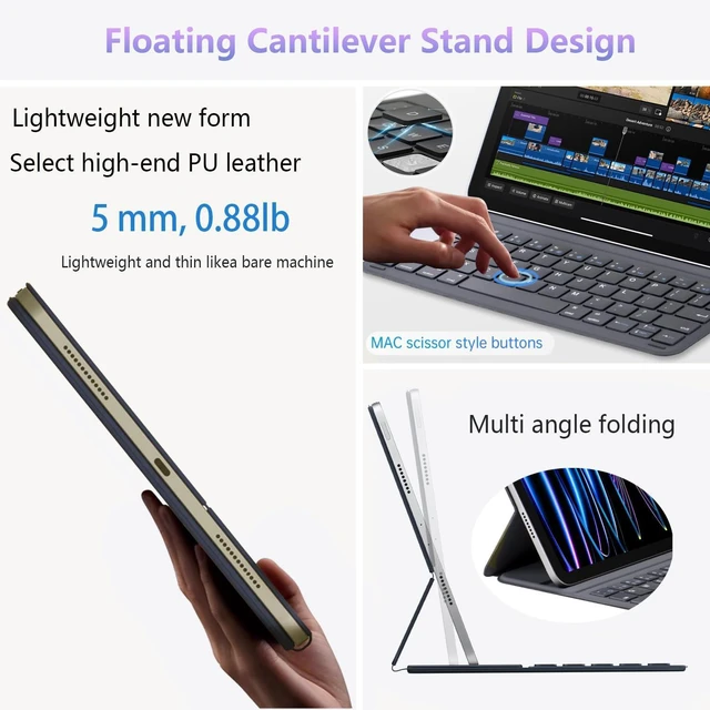 Alt view image 5 of 5 - Smart iPad Keyboard Folio - Replaceable Battery (365-Day Life) - Compatible with iPad Air 11 (M3/M2) & Pro 11 (1/2/3/4th) &10.9" Air (4/5 Gen)-Magic Keyboard Case with 2 Viewing Angles,Lightweight