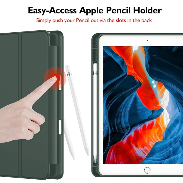 Alt view image 2 of 5 - iMieet iPad 9th Generation Case 2021/iPad 8th Generation Case 2020 10.2 Inch with Pencil Holder, iPad 7th Gen 2019 Case with Soft Baby Skin Silicone Back, Auto Wake/Sleep Cover(Dark Green)